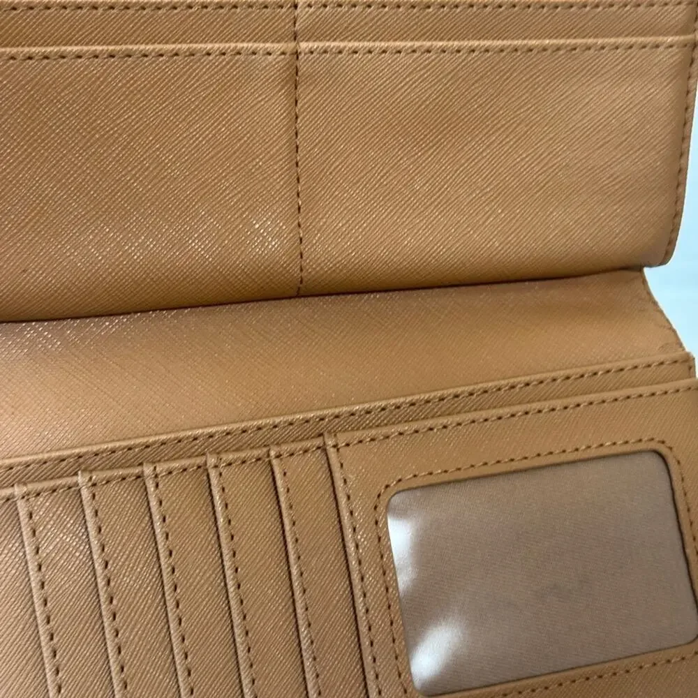 Fossil Tan Orange Leather Tri Fold Wallet Women’s Accessories Abstract Spring